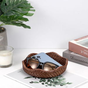 Round Rattan Key Storage Tray