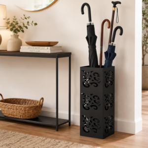 Black Cut-Out Square Metal Umbrella Holder