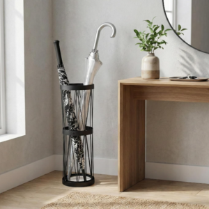 Tall Black Umbrella Holder with Absorbent Stone Base