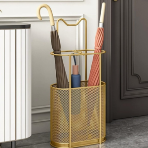 Gold Square Metal Umbrella Holder with Drip Tray