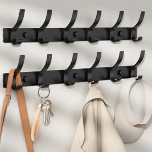 Black dual-row metal wall-mounted coat rack